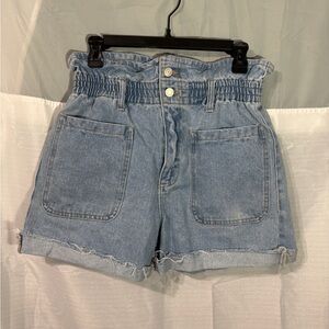 Cello High-Rise Paperbag Denim Shorts - Light Blue